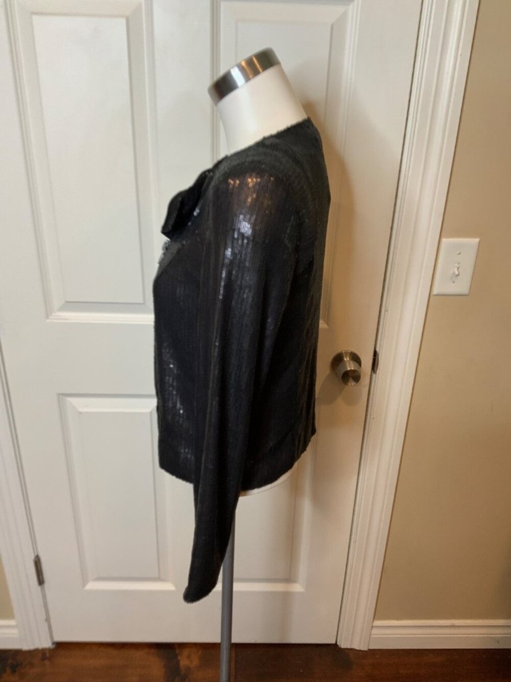 IRO Black Sequin Asymmetrical Zip-Up Jacket W/ Structured Shoulders, Size 0 - Picture 3 of 5
